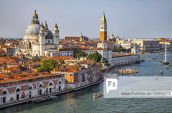 Santa Maria della Salute and the Campanile of St. Mark's Square on the Grand Canal; Venice  Italy