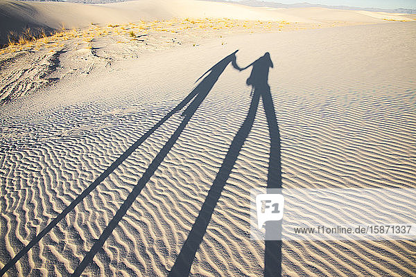 Zwei Deppen spielen mit Schatten im White Sands National Park  New Mexico  Vereinigte Staaten von Amerika  Nordamerika
