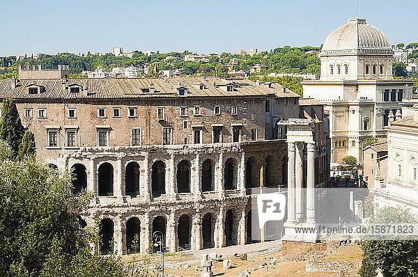 Theatre of Marcellus  ruins of Temple of Apollo Sosianus  Apollo Medicus  UNESCO World Heritage Site  Rome  Lazio  Italy  Europe