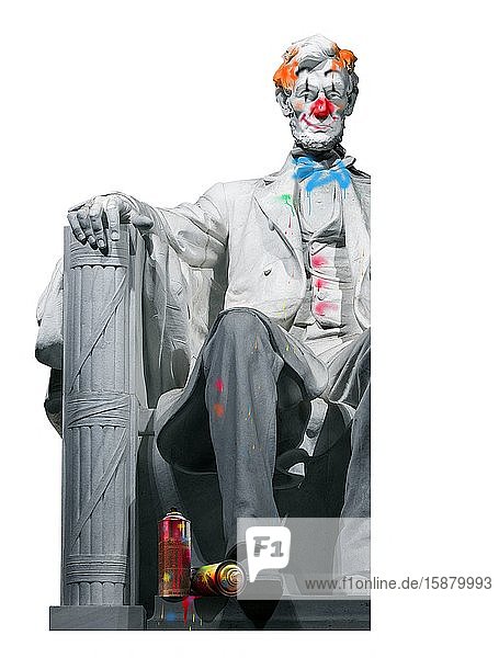 Illustration Lincoln statue covered in tags no respect for america