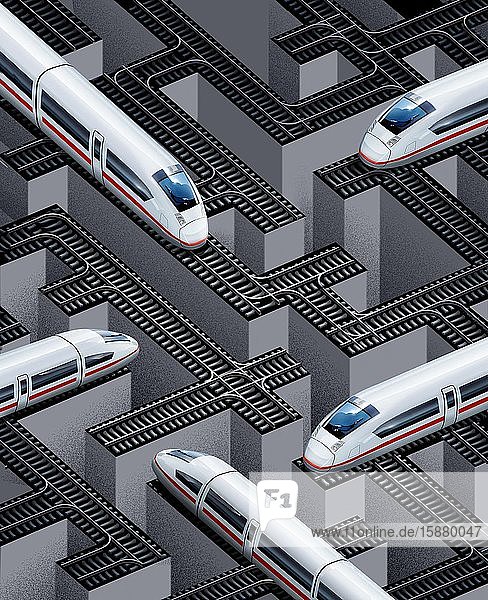 Illustration Deutsche Bahn privatized many trains at a standstill