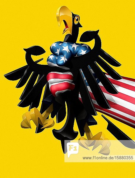 Illustration American hand holding German eagle.