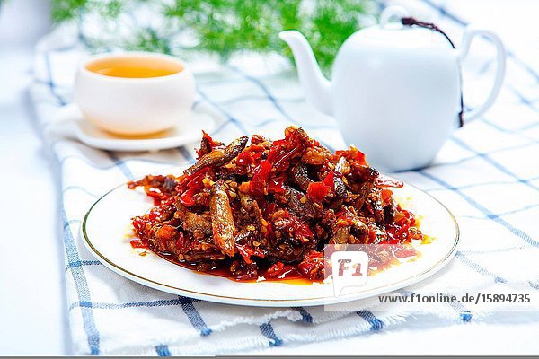 Under the food dry chilli fish
