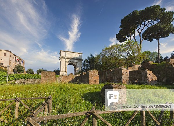 Rome Italy. The Roman Forum. Arch of Titus. The historic centre of Rome is a UNESCO World Heritage Site.