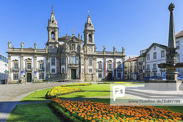 Carlos Amarante square with 18th century Sao Marcos Church and former hospital converted into an hotel, Braga, Minho, Portugal.