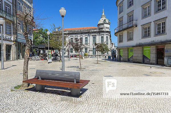 Republic Square and Bank of Portugal, Braga, Minho, Portugal.