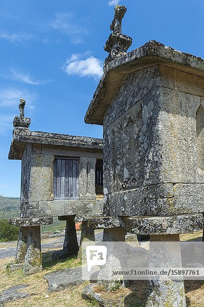 Traditional Espigueiros, Granary, Lindoso, Peneda Geres National Park, Minho province, Portugal.