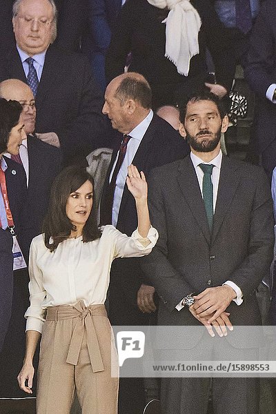 Queen Letizia of Spain attends ‘Spanish Queen's Cup’ Basket Final match between Perfumerias Avenida (winner) and Uni Girona at Pabellon Multiusos Sanchez Paraiso on March 8 2020 in Salamanca Spain