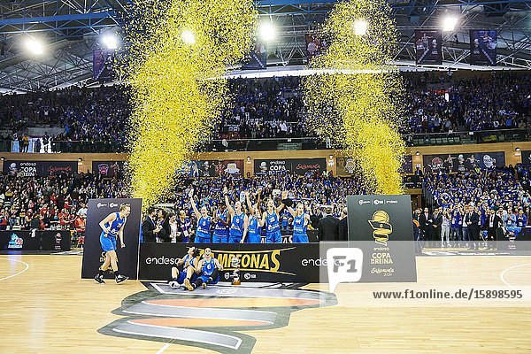 Queen Letizia of Spain attends ‘Spanish Queen's Cup’ Basket Final match between Perfumerias Avenida (winner) and Uni Girona at Pabellon Multiusos Sanchez Paraiso on March 8 2020 in Salamanca Spain