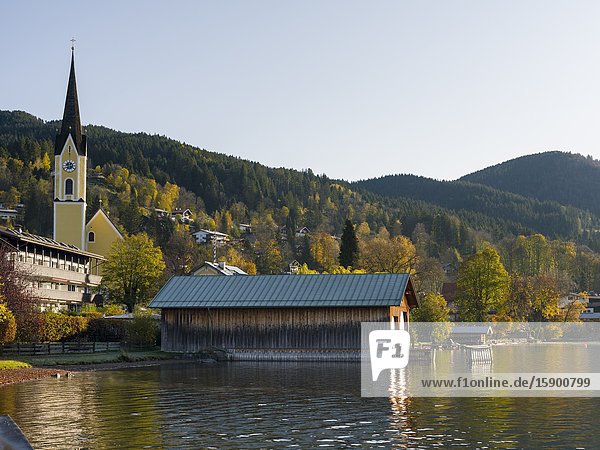 Lake and village Schliersee in the bavarian Alps. Europe Central Europe Bavaria Germany.