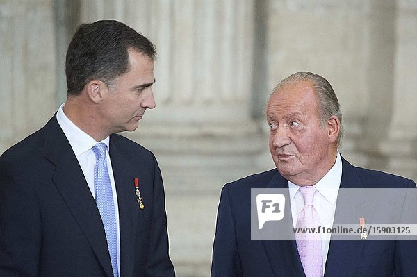 Prince Felipe of Spain Princess Letizia of Spain Princess Leonor Princess Sofia Queen Sofia of Spain Princess Elena Froilan attended the King Juan Carlos of Spain signs the Act of Abdication at the Royal Palace on June 18 2014 in Spain. King Juan Carlos of Spain is abdicating the throne after a 39 year reign and hands the throne to his son Prince Felipe of Spain who will be sworn on June 19 2014 ahead of a joint session of parliament. King Felipe VI has decided to renounce the inheritance of King Juan Carlos of Spain ‘that could personally correspond to him ’ announced this Sunday the Casa del Rey in a statement in which he also advances that King Juan Carlos of Spain stops receiving the assignment he has fixed in the Budgets of the House of SM the king.