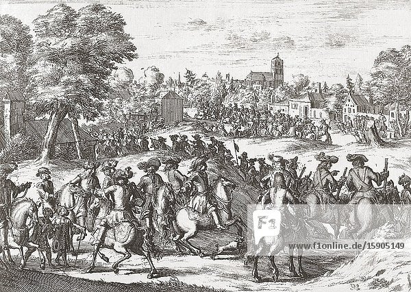 King William III of England entering Dublin with his forces in July 1690 after his triumph over the Jacobites at the Battle of the Boyne.