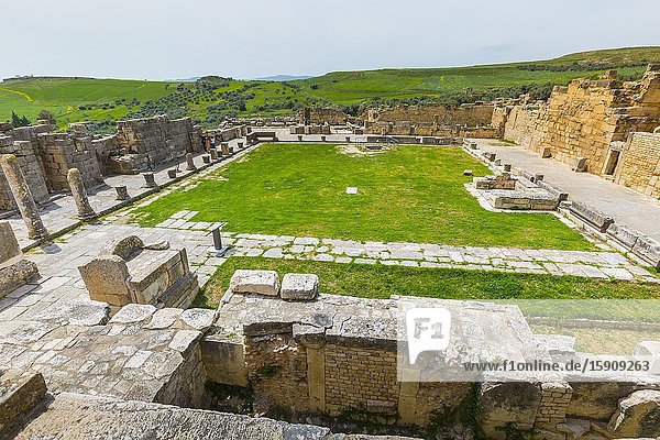 The Capitol. Dougga Roman city ruins. Tunisia.