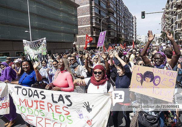 Las Palmas Gran Canaria Canary Islands Spain. 8th March 2020. Thousands turn out for International Women's day march in Las Palmas the capital of Gran Canaria.