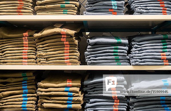 Denim jeans in Primark store in England. United Kingdom.
