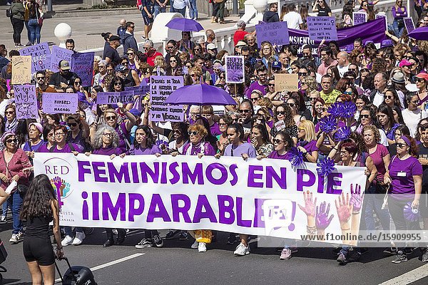 Las Palmas Gran Canaria Canary Islands Spain. 8th March 2020. Thousands turn out for International Women's day march in Las Palmas the capital of Gran Canaria.