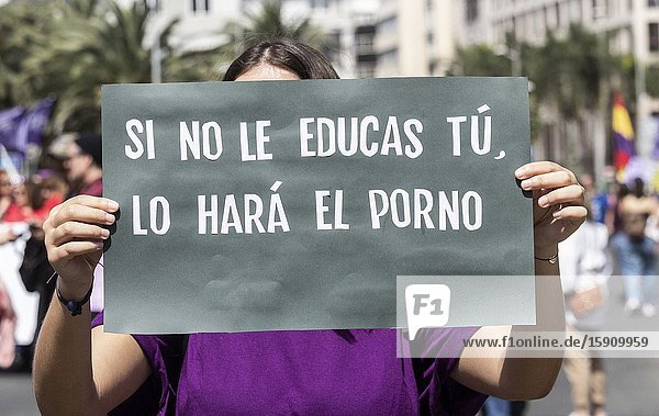 Las Palmas Gran Canaria Canary Islands Spain. 8th March 2020. Thousands turn out for International Women's day march in Las Palmas the capital of Gran Canaria.
