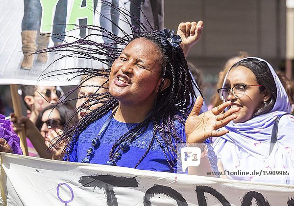 Las Palmas Gran Canaria Canary Islands Spain. 8th March 2020. Thousands turn out for International Women's day march in Las Palmas the capital of Gran Canaria.
