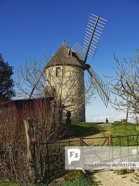 Historic windmill built in 1620 Tourtres Lot-et-Garonne Department Nouvelle Aquitaine France.