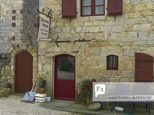 Bistrot du Chateau in interior of medieval fortified village of Larressingle Gers Department Nouvelle Aquitaine France.