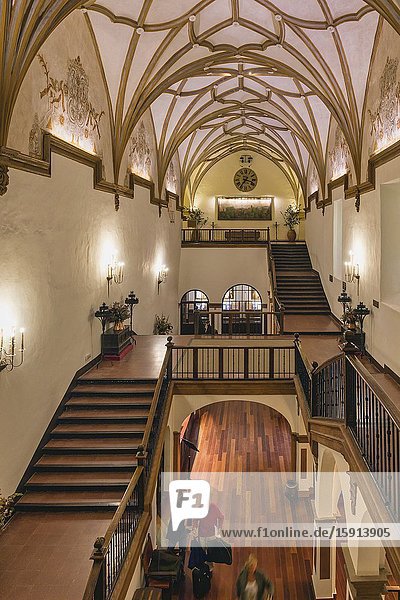 Hotel Spa Monasterio De Piedra Nuevalos Zaragoza Province Aragon Spain The Hotel Has Been Constructed Within A 13th Century Cistercian Monastery Looking Down On The 16th Century Renaissance Style Stairway And