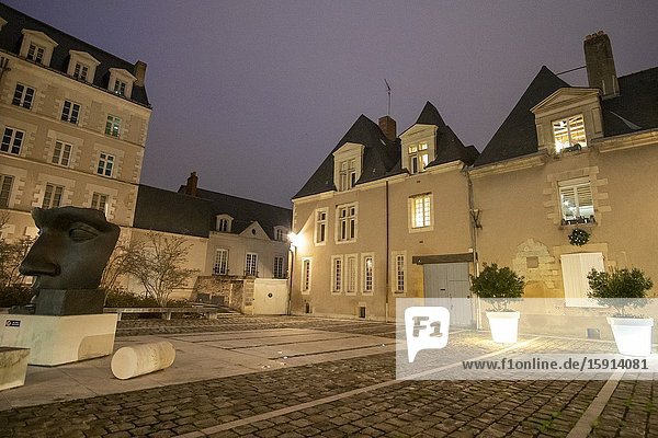 Angers Loire valley France on December 2019: St Aubin abbey now beaux arts museum by night.