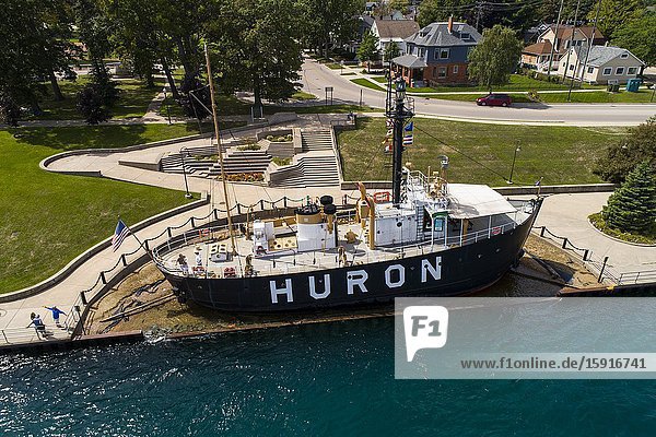 Huron Historical lighthouse ship on the st. clair river at port huron michiga on lake huron.