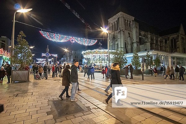 Tours France: The Christmas fair at rue Nationale in Tours. France.