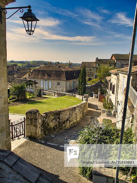 View down Rue des Terrasses Lauzun Lot-et-Garonne Department Nouvelle Aquitaine France.