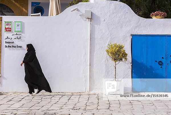 Street view. Sidi Bou Said village. Tunisia Africa.