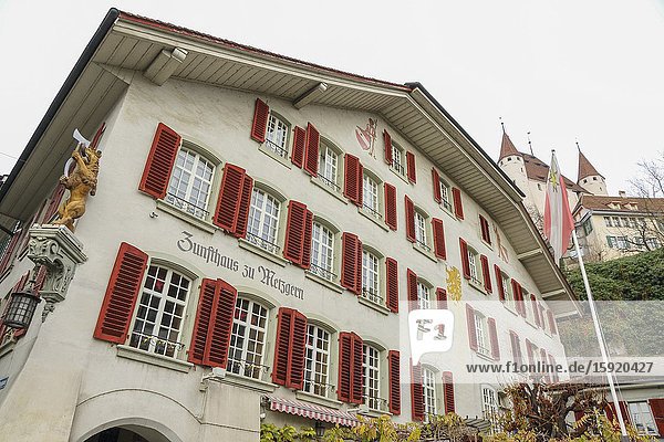 Thun is a medieval city in the administrative district of Thun in the canton of Bern located where the Aare river flows out of Lake Thun Switzerland.