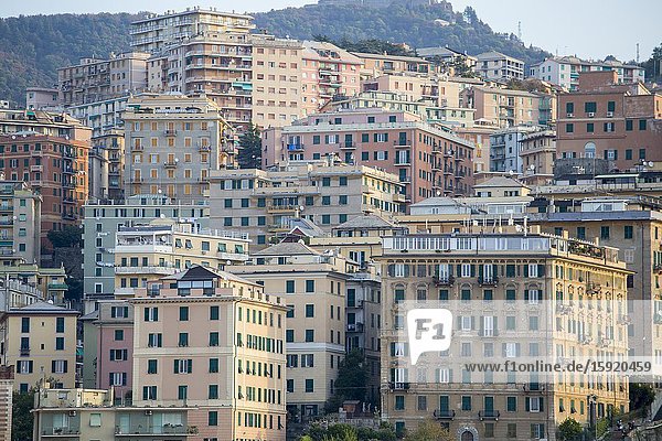 Port of Genoa. Is the major Italian seaport on the Mediterranean Sea. View from a ship in harbor on September 24 2016.