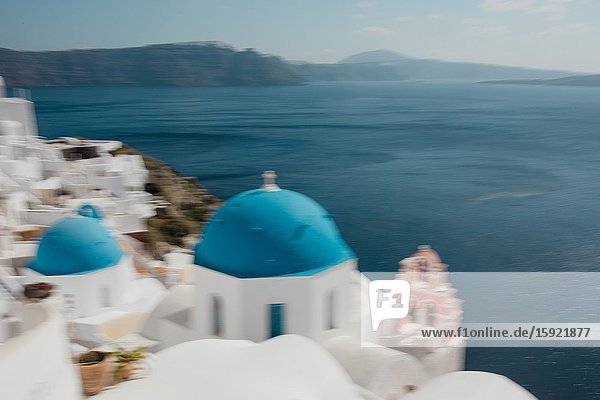 Blurred artistic image of Oia Santorini Greece.