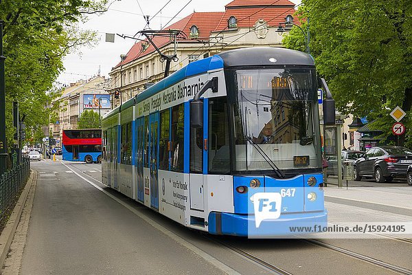 Public Transit Krakow Poland Tram Old Town Europe EU.