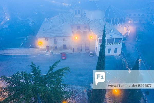 Nuestra Señora del Puy church in the mist. Estella Navarre Spain. Europe.