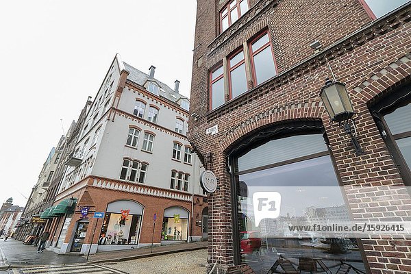 BERGEN NORWAY - MARCH 20 2016: Hanseatic commercial buildings of Bryggen a World Heritage Site.