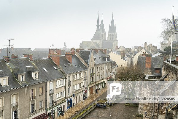 Blois France on December 2019: Old medieval houses with St Nicholas church from castle viewpoint in Loire Valley.