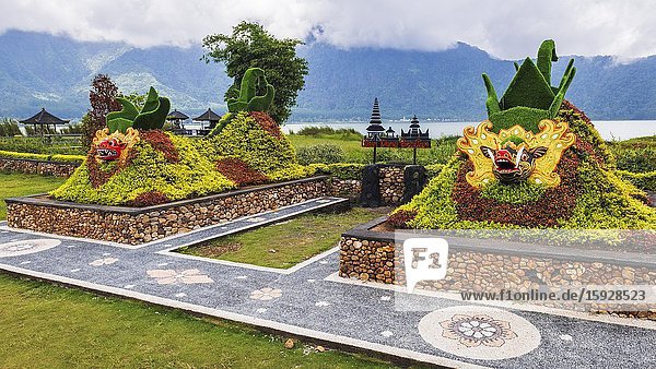 Masks at Ulun Danu Beratan Temple Bali Indonesia.