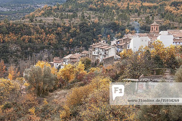 Autumn landscape in Vallivana village Castellon Spain.