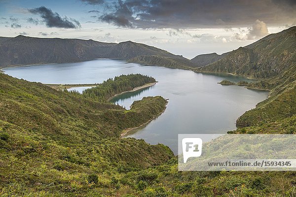 Lago de Fogo Fire lake viewpoint Ribeira Grande Sao Miguel island Azores Portugal.