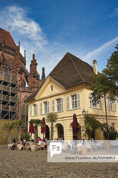 Outdoor tables at Old Wine House Restaurant Freiburg Baden-Wurttemberg Germany.