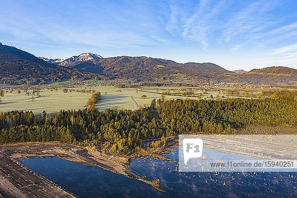 Wet peat extraction area  moor renaturation near Bad Feilnbach  Kollerfilze  aerial shot  Alpine foreland  Upper Bavaria  Bavaria  Germany  Europe