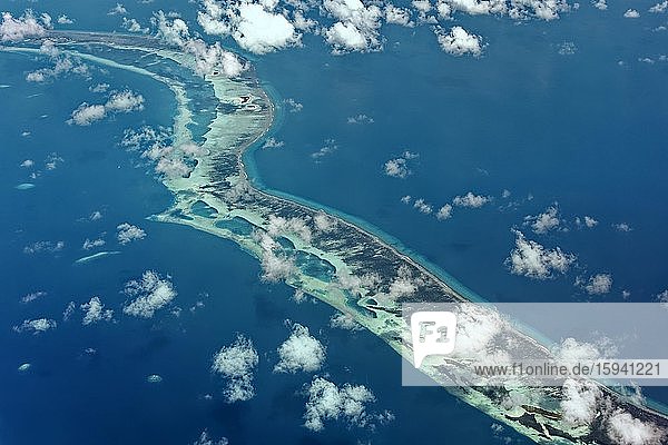 Outer reef with large dredged sand areas for land reclamation elsewhere  Meemu Atoll or Mulaktholhu Indian Ocean  Maldives  Asia
