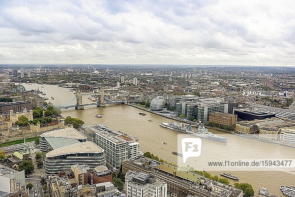 Aerial view of London with London Bridge upon Thames river  United Kingdom  Europe
