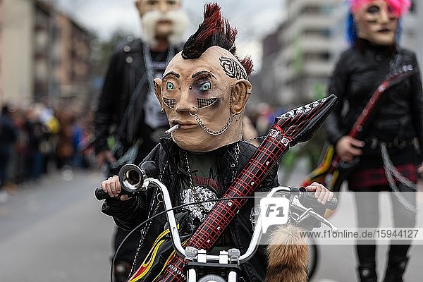 Rockers and punks at the carnival parade of the Mättli Guild in Littau  Lucerne  Switzerland  Europe