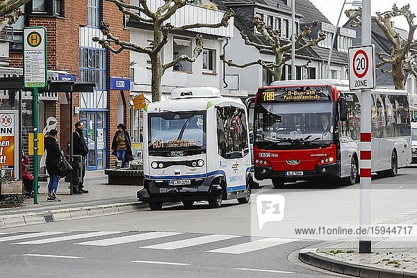 Autonomously running electric buses in regular service  Monheim am Rhein  North Rhine-Westphalia  Germany  Europe