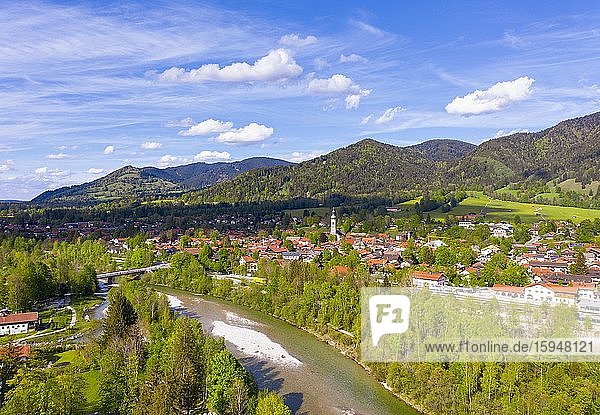 Lenggries an der Isar  Isarwinkel  drone shot  Upper Bavaria  Bavaria  Germany  Europe