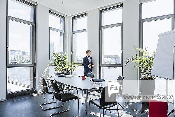 Businessman standing at thw window in office