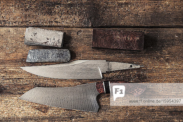 Hand-forged knifes  damask steel