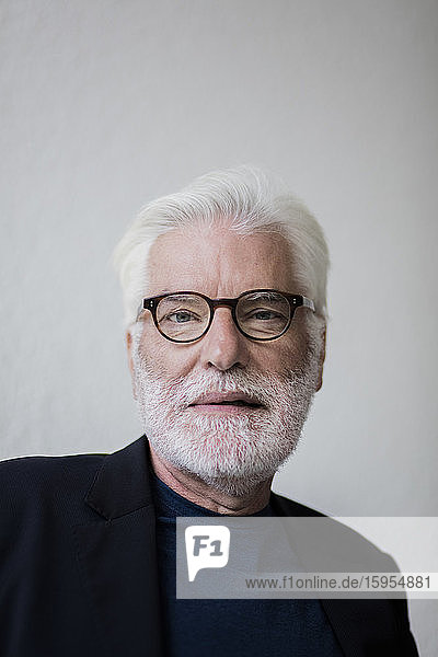 Bildnis eines bärtigen älteren Mannes mit weißen Haaren und Brille